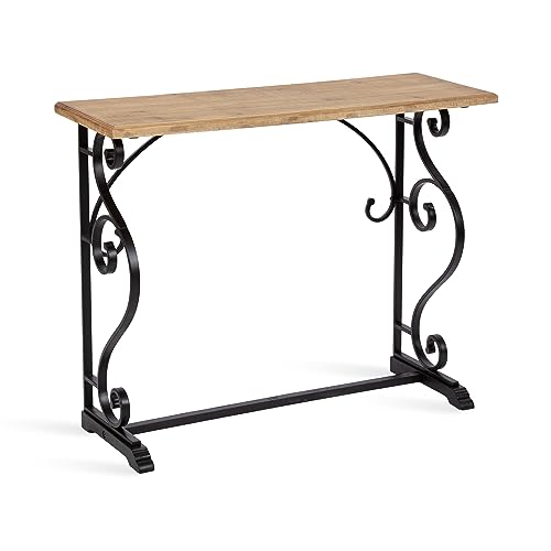 Wyldwood Solid Wood Farmhouse Console Table, 36 x 13 x 30, Hazelnut and Black, Rustic Ornate Wood and Metal Entryway Table with Unique Scrolling Base Design