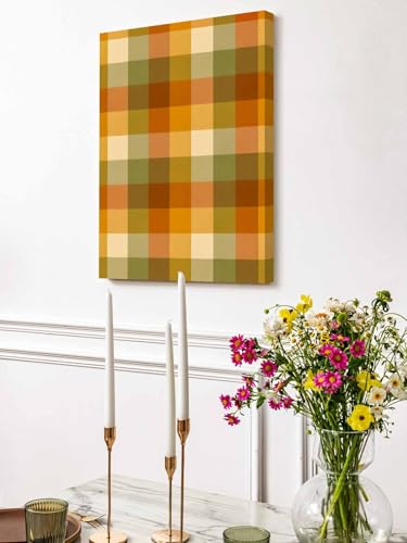 NuYeBiofx Fall Farmhouse Gingham Grid Canvas Wall Art Prints,48"x32" Framed Picture Artwork Vintage Boho Plaid Printed Canvas Oil Painting for Living Room Bedroom Office,Ready to Hang