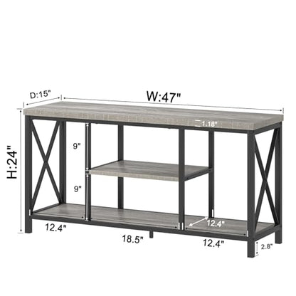Modern TV Stand for TVs up to 55 Inch, Rustic Wood Entertainment Center with Storage Shelves, Industrial Media TV Console and TV Table for Living Room Bedroom, 47 Inch Light Grey