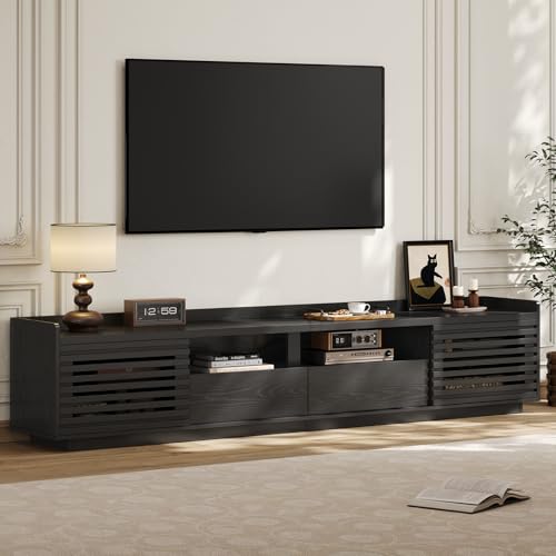 78.7" TV Stand for TV Up to 85",Mid-Century Modern TV Console Black, view 2