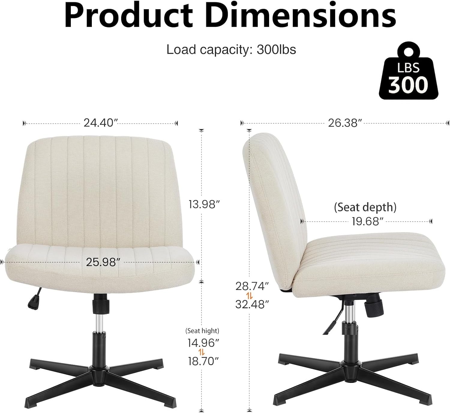 Desk Chair No Wheels, Criss Cross Chair Wide Cross Legged Office Desk Vanity Comfy Chair, Armless Adjustable Swivel Chairs for Home Computer Task Beige