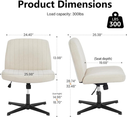 Desk Chair No Wheels, Criss Cross Chair Wide Cross Legged Office Desk Vanity Comfy Chair, Armless Adjustable Swivel Chairs for Home Computer Task Beige