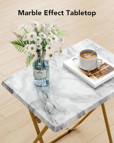 Folding TV Tray Table -Stable Tray Table with No Assembly Required, TV Dinner Tray for Eating, Foldable Snack Tables for Bed & Sofa (Marbling)