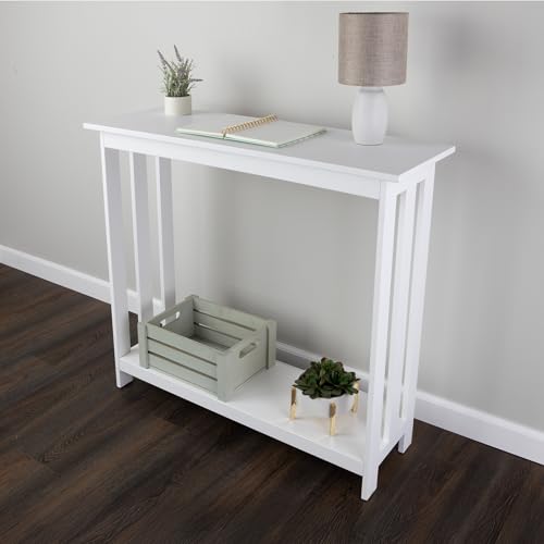 Slim Console Table - 39in x 11.8in Narrow Entryway Table - 2-Tier Sofa Table with Open Storage Shelf - Console Tables for Entryway, Hallway, and Foyer - Living Room Furniture by (White)