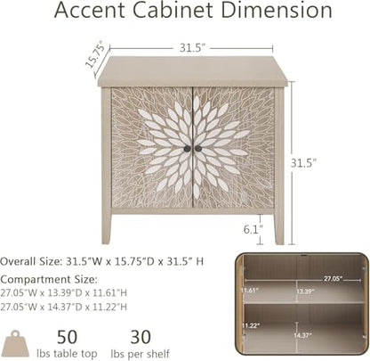 31" Modern Accent Cabinet with Storage, Storage Cabinet with 2 Carved Pattern Doors and Adjustable Shelf, Decorative Sideboard for Living Room, Entryway, Dining Room, Natural