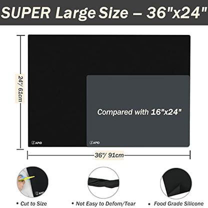 Extra Large Silicone Mat 36" x 24" Place Mats, Heat Resistant Mat for Kitchen Countertop Protector, Thick Placemats Washable Silicone Mats for Kitchen Counter Mat Dining Table Mat, Black