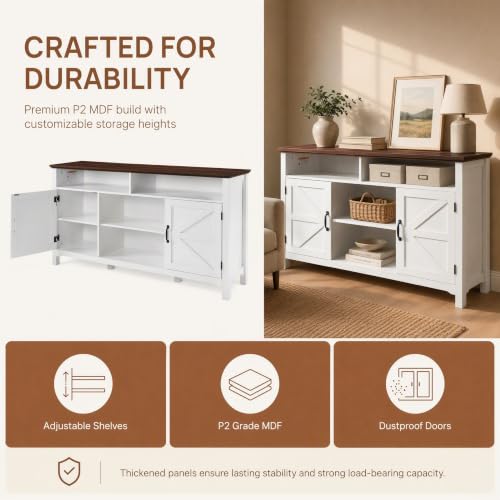 58" Farmhouse TV Stand with Hinged Barn Doors, White Storage Cabinet, view 4
