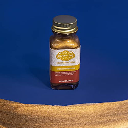 Brush N Leaf - Antique Gold Leaf 1oz Bottle - Liquid Antique Gold Leaf Paint for Metal Wood Ceramic and More - Interior Liquid Leaf Paint for Objects and Furniture