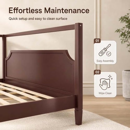 Walnut Wooden Canopy Bed Frame Queen with Tall Headboard, view 6