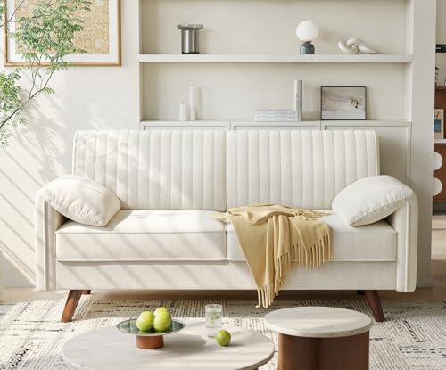 64.5" Loveseat Sofa, Chenille Loveseat Couch for Living Room, 23.2" Deep Seat Love Seat with Padded Arms, Comfy Modern Small Couches for Bedroom, Small Spaces, Dorms, Office, Beige