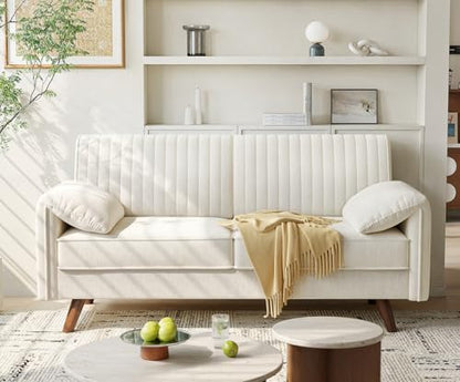 64.5" Loveseat Sofa, Chenille Loveseat Couch for Living Room, 23.2" Deep Seat Love Seat with Padded Arms, Comfy Modern Small Couches for Bedroom, Small Spaces, Dorms, Office, Beige