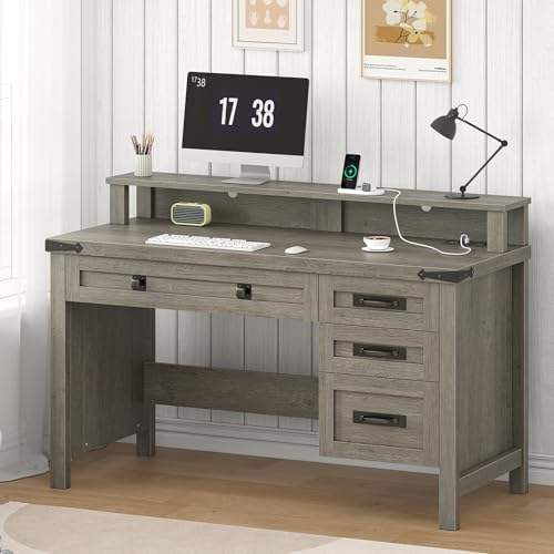 47" Farmhouse Computer Desk with 4 Drawers for Home Office, Bedroom, view 2