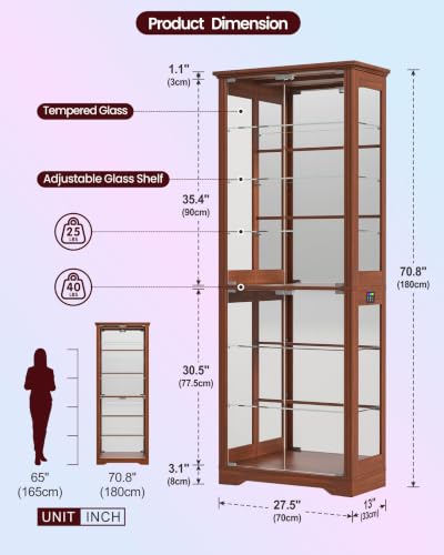 Glass Display Cabinet with RGB Lights & Adjustable Shelves, view 3