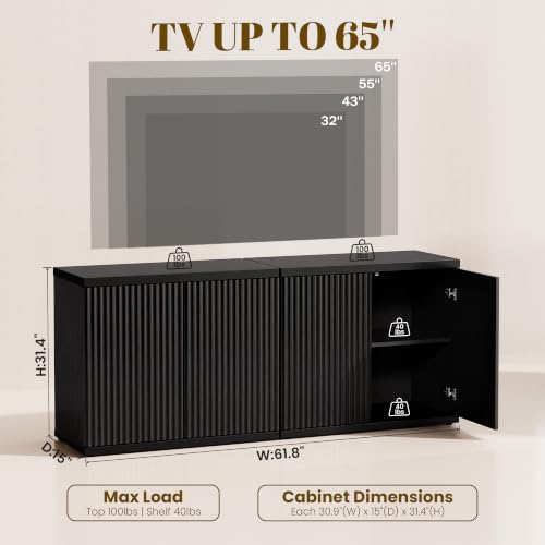 61.8" TV Stand for Living Room,Fluted Media Console Fits 55–65 Inch TVs, view 3