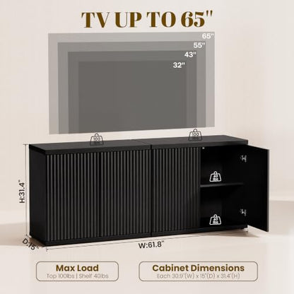 61.8" TV Stand for Living Room,Fluted Media Console Fits 55–65 Inch TVs, view 3