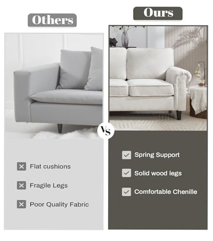 3 Seater Couch, Mid Century Modern Sofa with Rolled Arms and Deep Seats, Fluffy Comfort for Living Room, Apartment, Easy Assembly, Beige