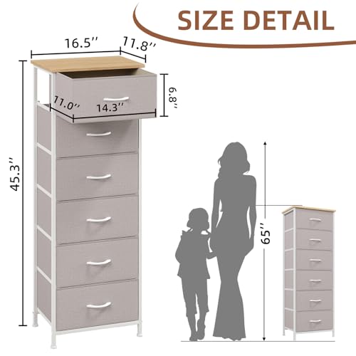 Tall Dresser for Bedroom, 6 Drawer Storage Cabinet, Ash Grey, view 4