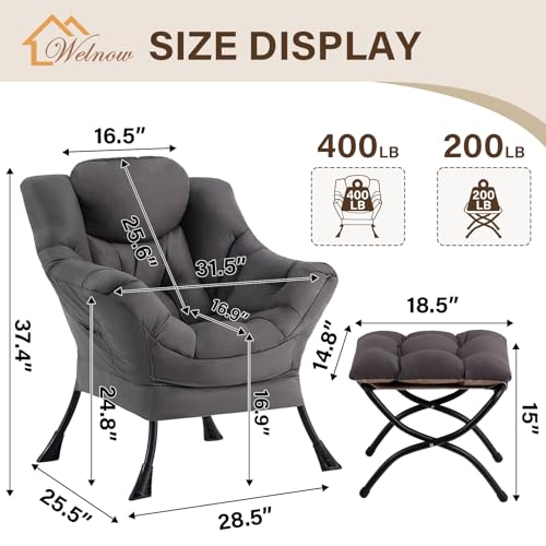 Lazy Chair with Ottoman, Reading Chair with Footrest,Dark Grey, view 4