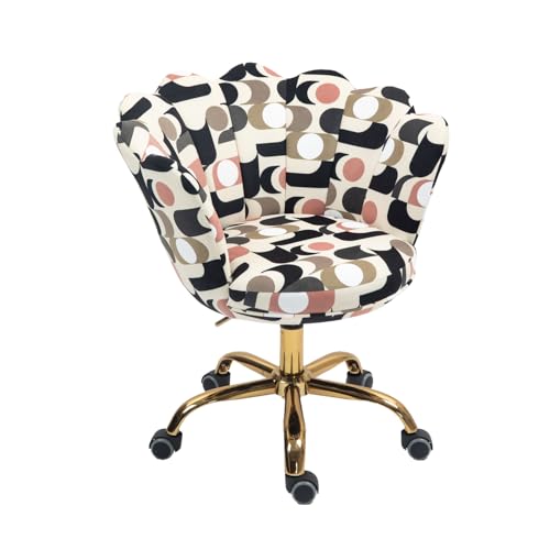 Comfy Home Office Task Chair with Wheels, Cute Modern Upholstered Velvet Seashell Back Adjustable Swivel Vanity Desk Chair, for Women,for Girls, Living Room, Bedroom（Geometric Figure