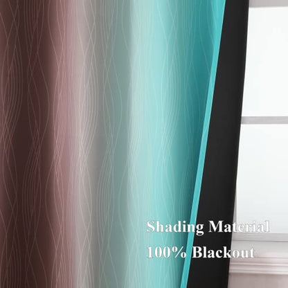 Teal and Brown Blackout Curtains for Bedroom, Thermal Insulated Drapes 108 Inches Long, Full Light Blocking Energy Saving Long Curtains for Living Room, 52Wx108L, 2 Panels
