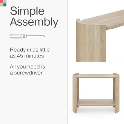Curved Wood Leg Console Table – Modern Oval Sofa Table with Storage – Mid-Century Narrow Entryway Table – Easy to Assemble Hallway or Living Room Furniture – Light Oak