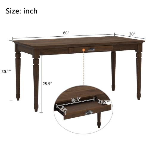 60" Rustic Farmhouse Wood Writing Desk with Storage Drawer, view 3