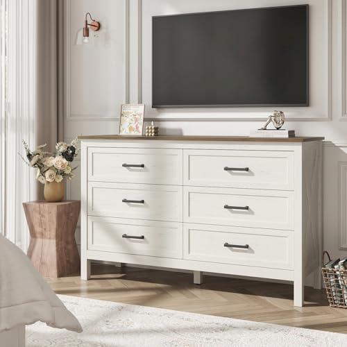 Farmhouse 6 Drawers Dresser for Bedroom, Antique White, view 5