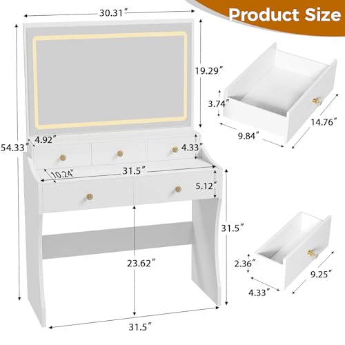 Vanity Desk with LED Lights Mirror & Power Outlet, view 4