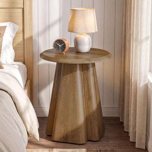 2pcs Round Nightstand with Pedestal Base | 23.6" Wooden Bedside Table with Sturdy Support for Bedroom