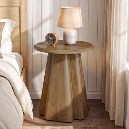 2pcs Round Nightstand with Pedestal Base | 23.6" Wooden Bedside Table with Sturdy Support for Bedroom