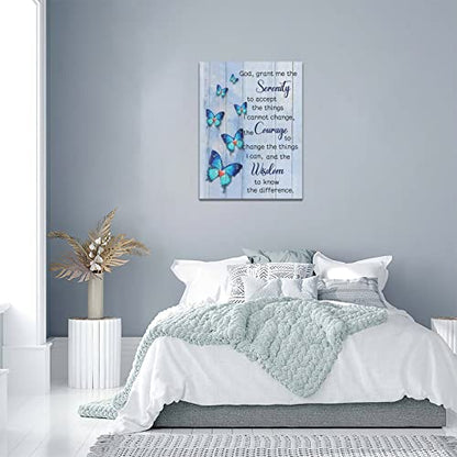 Scripture Serenity Prayer Wall Art Farmhouse Christian Religious Serenity Prayer Wall Decor Rustic Blue Butterfly Picture Canvas Prints Framed Artwork for Living Room Bedroom Bathroom 12"x16"