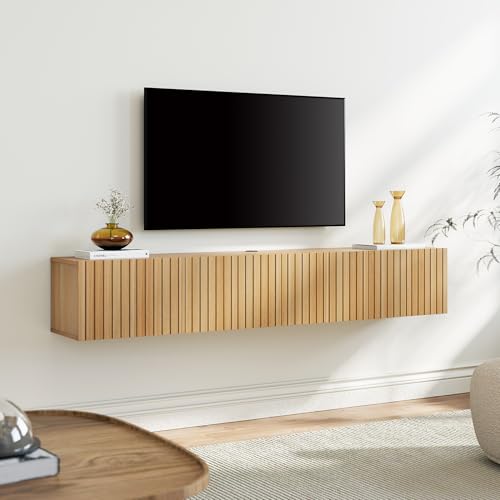 LED Fluted Floating TV Stand for 80 inch TV, Natural Oak, view 4