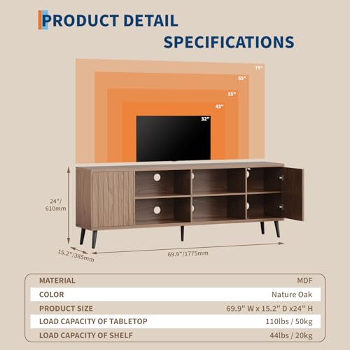 70" Fluted TV Stand for Living Room, view 3