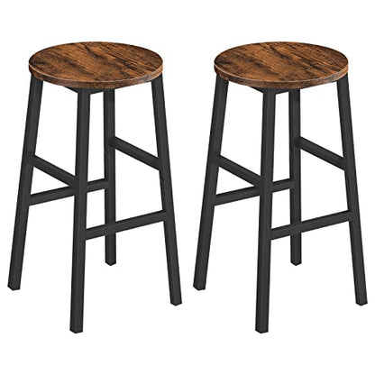Bar Stools, Set of 2 Round Bar Chairs with Footrest, view 2