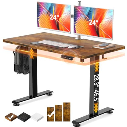 47.2 Inch Large Electric Standing Desk, Gaming Table, Brown, view 2