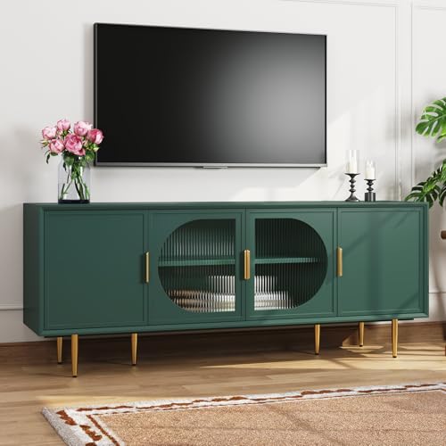 66" TV Stand for 75 Inch TV, Minimalist Media Console with Adjustable Shelves, Modern Entertainment Center with Storage for Living Room Bedroom, Green
