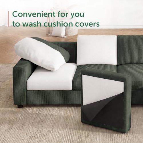 Corduroy Sectional Sofa with Storage Ottoman, 6 Seaters L Shaped Small Sectional Couch for Living Room, Green