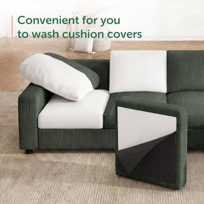 Corduroy Sectional Sofa with Storage Ottoman, 6 Seaters L Shaped Small Sectional Couch for Living Room, Green
