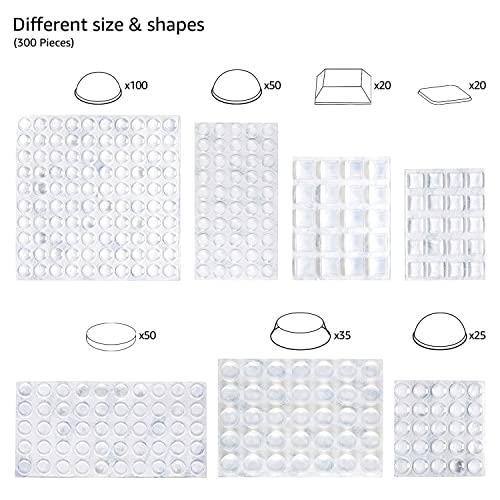 Cabinet Door Bumpers, Clear Self Adhesive Pads for Surface Protection, Noise Reduction and Sound Dampening, Rubber Stoppers for Drawers and Cupboards, 300-Piece, 6.9 x 4.5 x 0.6 inch
