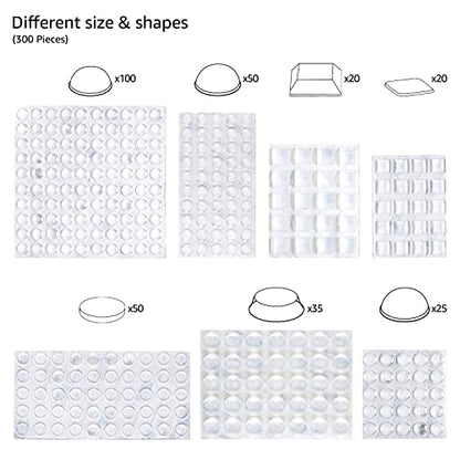 Cabinet Door Bumpers, Clear Self Adhesive Pads for Surface Protection, Noise Reduction and Sound Dampening, Rubber Stoppers for Drawers and Cupboards, 300-Piece, 6.9 x 4.5 x 0.6 inch