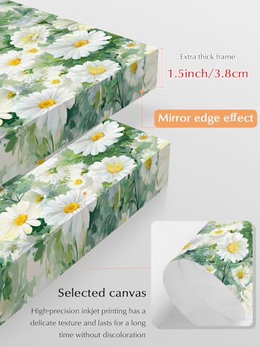 NuYeBiofx Spring Watercolor Daisy Flower Canvas Wall Art Prints,48"x32" Framed Picture Artwork Blossom Floral Oil Painting Art Printed Canvas Oil Painting for Living Room Bedroom Office,Ready to Hang