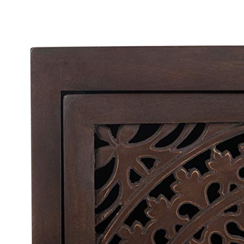 SAFAVIEH Furniture - Thea 1-Door Carved Nightstand - Brown - Mango Wood - Artisan Global Design - Ideal for Bedroom, 20"W x 14"D x 26"H - Fully Assembled (NST5300A)