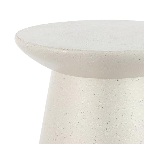 Hollie 18" Round Drum Indoor Outdoor Side Table, Cream Terrazzo | Weather Resistant Polyresin, Tapered Pedestal Base, Textured Finish, Minimalist Decor, Waterproof Plant Stand