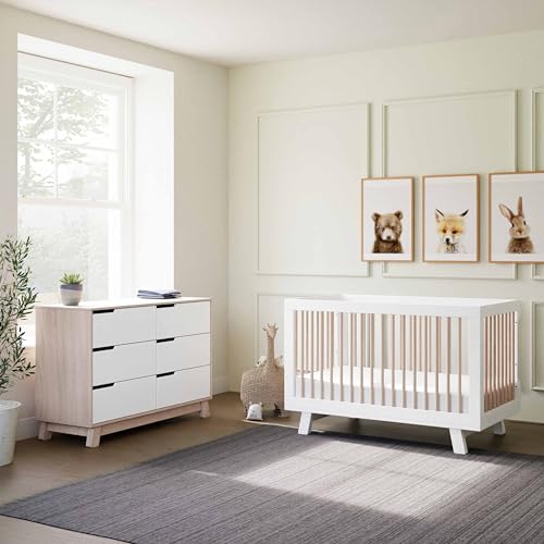 Babyletto Hudson 3-in-1 Convertible Baby Crib, White & Washed Natural | Baby Crib Converts to Toddler Bed & Daybed - GREENGUARD Gold Certified, Easy to Assemble - Includes Toddler Conversion Kit