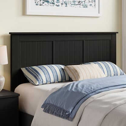 Wood Panel Headboard with Window-Pane Design, Queen Size, Black, Easy Assembly, view 4