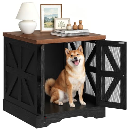 Dog Crate Furniture for Small to Medium Dogs, Dog Kennel Indoor with Barn Doors, view 2