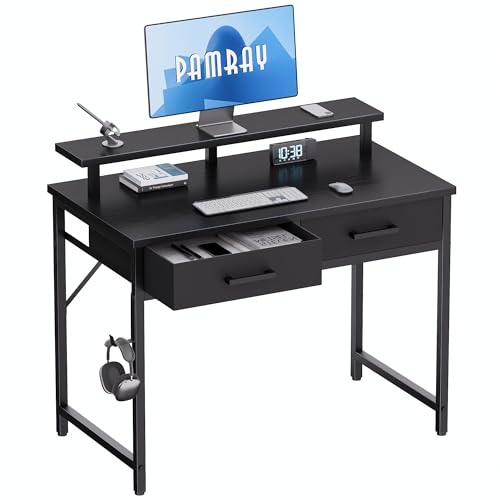 32 Inch Small Computer Desk with Monitor Stand and 2 Drawers, view 2