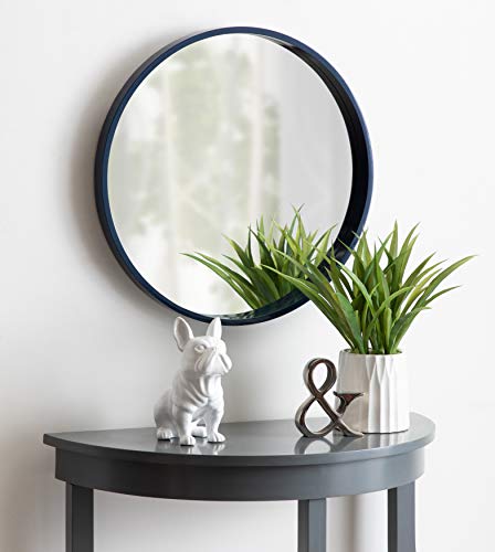 Travis Round Wood Wall Mirror, 21.6" Diameter, Navy Blue, Modern Wall Décor Accent