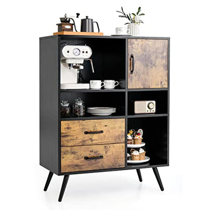 Buffet Cabinet with Storage, Industrial Kitchen Sideboard with 2 Large Drawers, 4 Cubes Cabinet, Mid-Century Cupboard, Standing Organizer for Kitchen, Entryway
