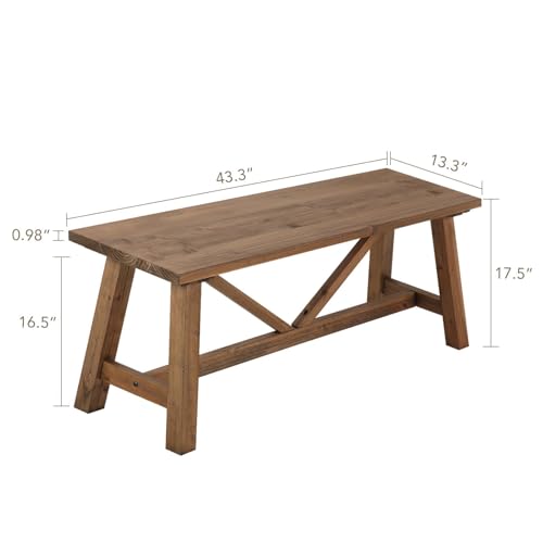 43" Farmhouse Solid Wood Bench, Narrow Long Seat, Natural, view 3